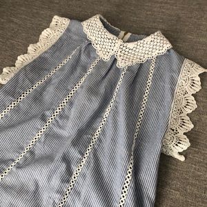 Cute Cotton Top with Lace Peter Pan Collar Size M